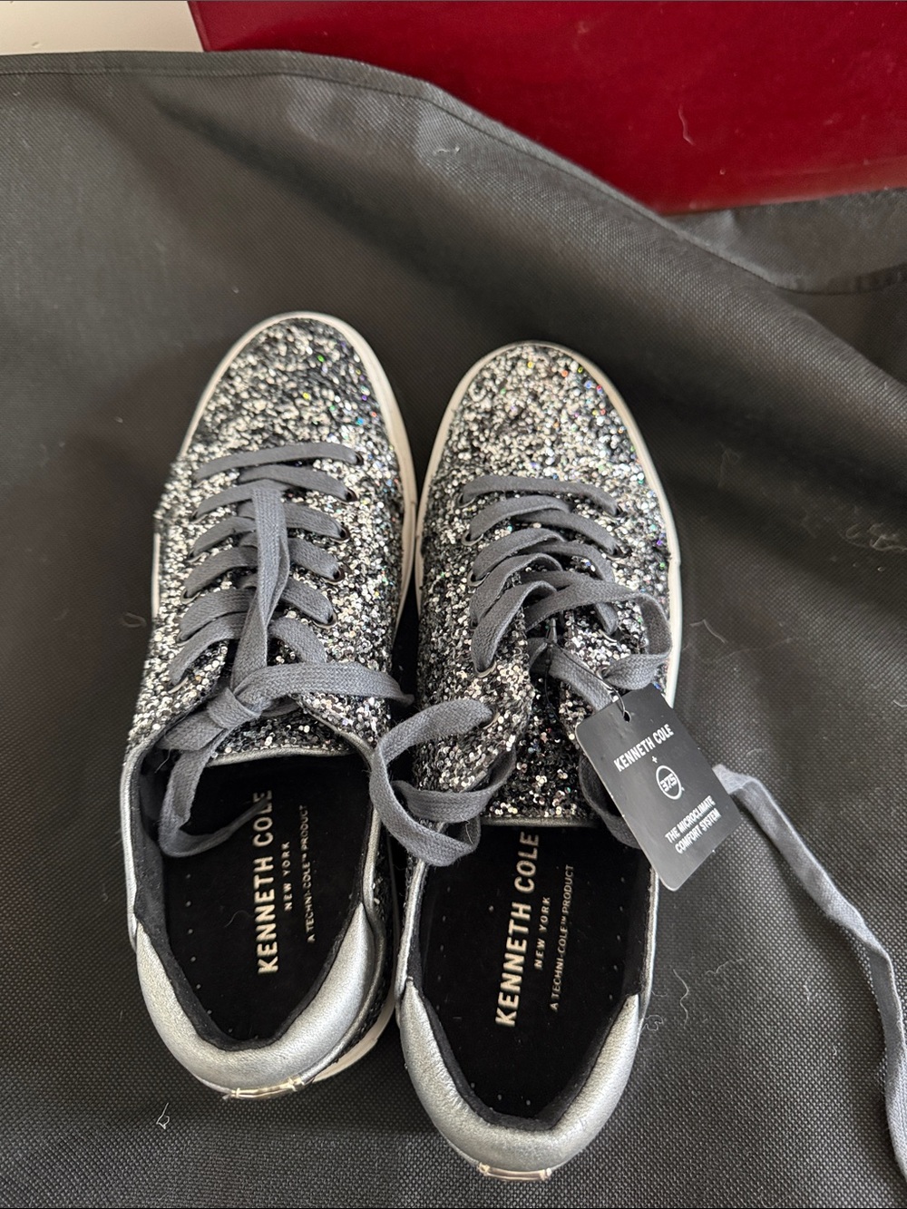 Kenneth Cole Women's Glitter Black & Silver Lace-Up Sneakers